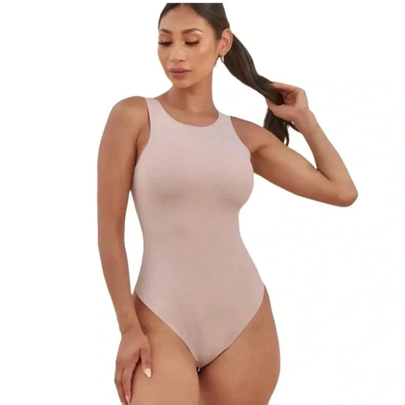 EXPRESS | Pastel Pink Neutral Body Contour Sleeveless Thong Bodysuit Size S - Picture 1 of 8